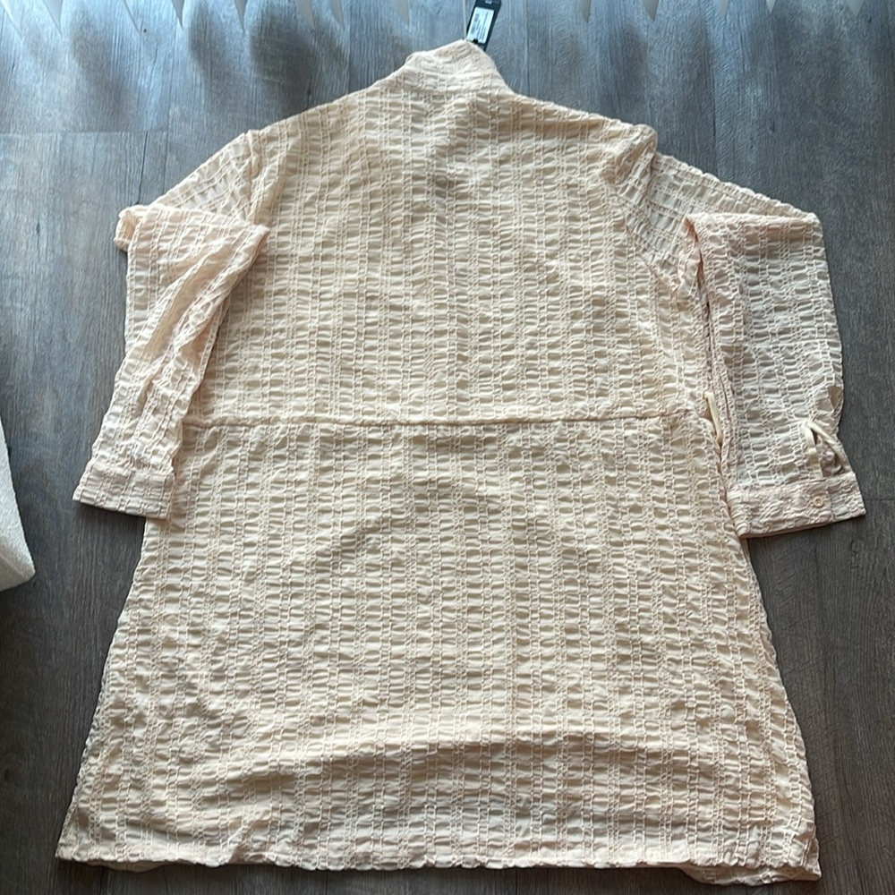 PLT Plus Cream Textured Tie Waist Shirt Dress - Picture 4 of 8